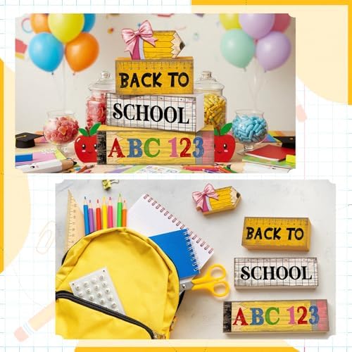 Lineshading 4 Pcs Back To School Table Decorations Wooden Pencil Blocks - Image 6