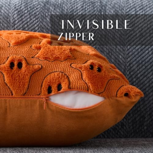 DFXSZ Halloween Pillow Covers 20x20 inch 2Pcs Orange Black Ghost Halloween Decor - Image 2