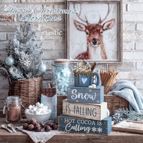 Lineshading 4 Pcs Christmas Table Decor, Blue Winter Wonderland Cocoa Sign - Image 2