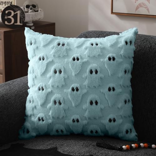 DFXSZ Halloween Pillow Covers 16x16 inch 2Pcs Blue Ghost Halloween Decor - Image 3