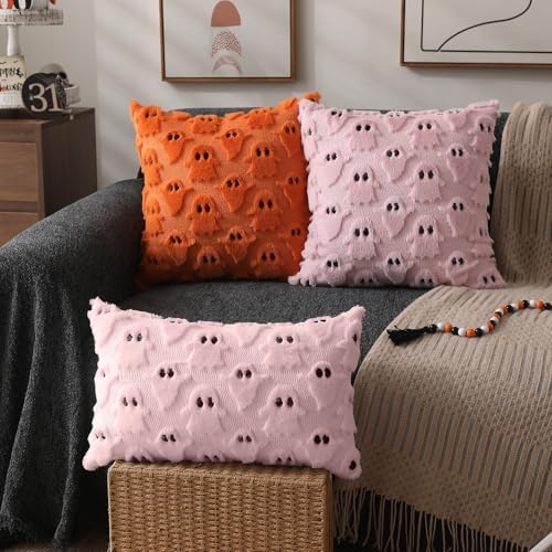 DFXSZ Halloween Pillow Covers 12x20 inch 2Pcs Pink Ghost Halloween Decor - Image 4