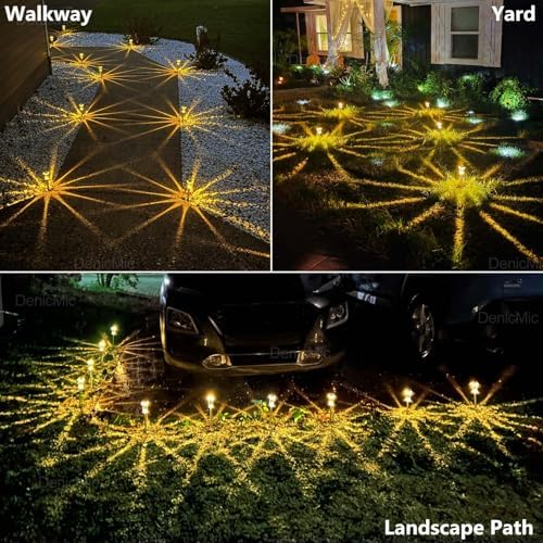 DenicMic 10 Pack Solar Pathway Lights Outdoor Waterproof Warm White LED - Image 5