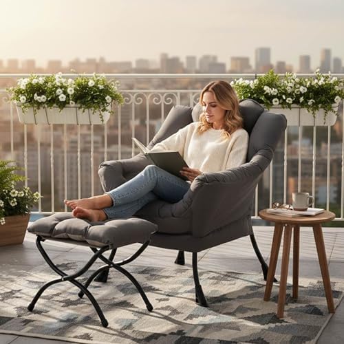 Tiita Lazy Chair with Ottoman, Comfy Reading Accent Chair, Dark Grey - Image 3