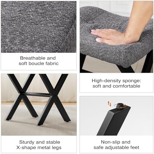 Memobarco 18-Inch Vanity Stool Chair, Gray Makeup Stool - Image 4