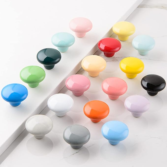 HUAMULAN 15PCS Glossy Ceramic Knobs Button Round Mushroom Cabinet Dresser Vintage Pulls Door Handles Cupboard Wardrobe Drawer, Dia. 1.5 inch 38mm, Gray