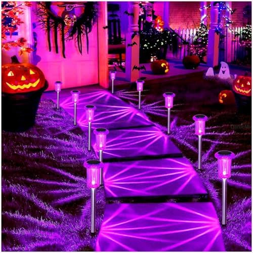 DenicMic Solar Halloween Lights Outdoor 15 Pack Purple LED Halloween Decor - Image 5