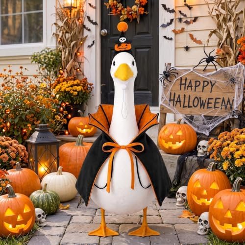 Halloween Porch Goose Outfit Vampire Cape Pumpkin‑Skull Party Hat, Orange - Image 2