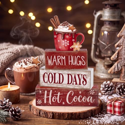 Lineshading 4 Pcs Christmas Table Decorations, Wooden Hot Cocoa Bar Sign - Image 2