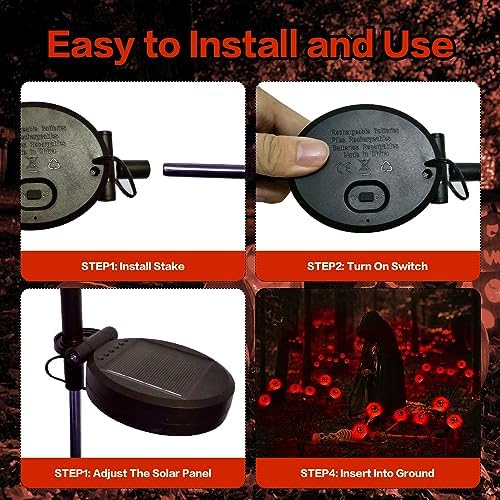 Outdoor Halloween Decorations Solar Spooky Lights-12LED Scary Eyeballs Swaying Firefly Light with Magic Party Garden Decor,Solar Halloween Path Lights for Grave Cemetery,Ghost Decor 2PACK Orange - Image 6