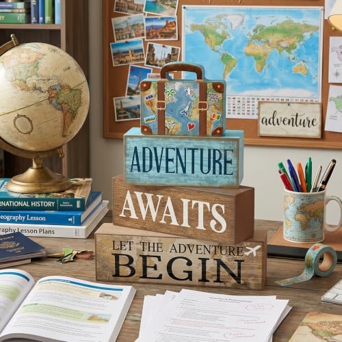 Lineshading 4 Pcs Travel Party Decoration Vintage Wood Suitcase Table Decor - Image 4