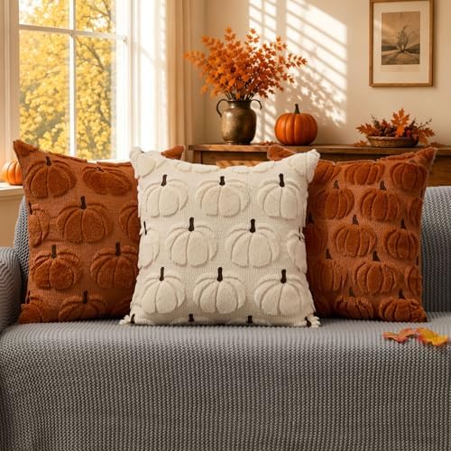 DFXSZ Fall Pillow Covers 18x18 2Pcs Rust Brown Pumpkin Fall Decorations - Image 3