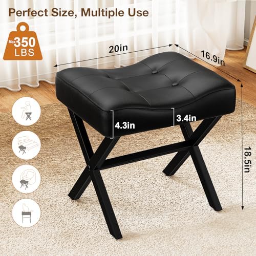 Memobarco 18-Inch Large Leather Vanity Stool Chair, Black Makeup Stool - Image 2