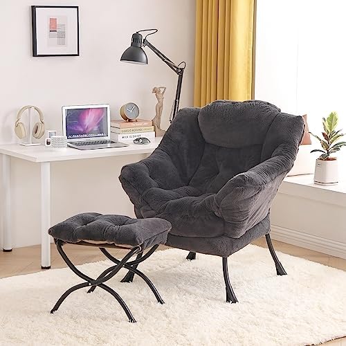 Tiita Lazy Chair with Ottoman, Comfy Reading Accent Chair, Plush Navy - Image 6