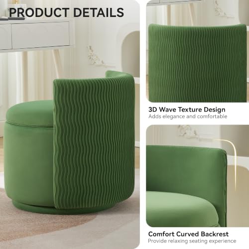 Large Velvet Vanity Chair, 360° Swivel Makeup Chair with Storage, Green - Image 3