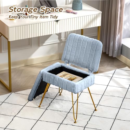 Vanity Chair with Storage | Comfy Ottoman with Folding Back - Image 5