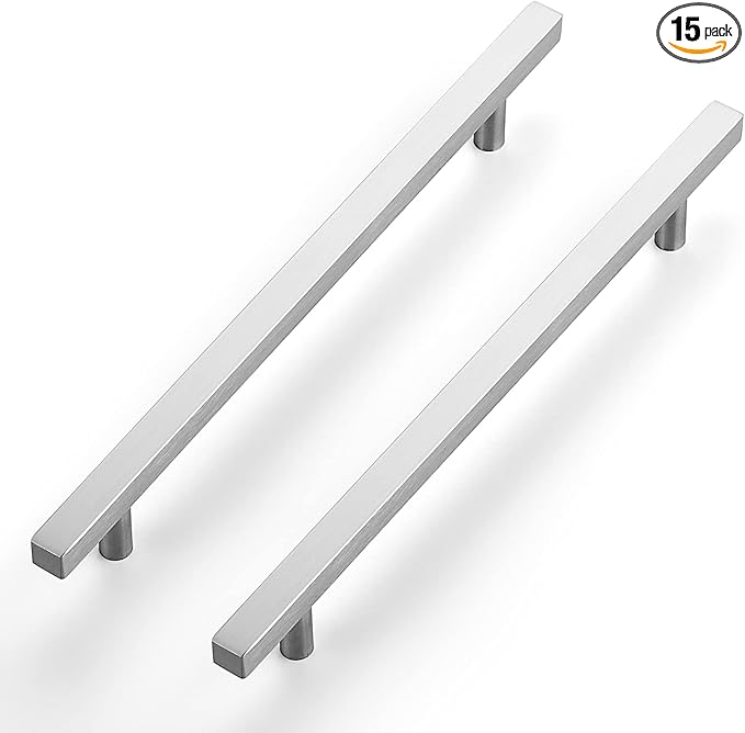 Ravinte Brushed Nickel Cabinet Handles 15 Pack 8 inch Satin Nickel Square Cabinet Pulls Silver Hardware for Kitchen Cabinets 11 inch Overall Length Stainless Steel Drawer Pulls