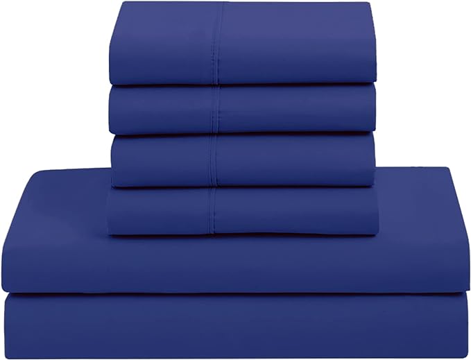 Sweet Home Collection 7 Piece Comforter Set Bag Solid Color All Season Soft Down Alternative Blanket & Luxurious Microfiber Bed Sheets, Royal Blue, Queen