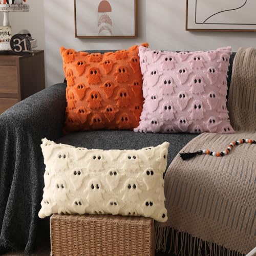 DFXSZ Halloween Pillow Covers 12x20 inch 2Pcs Beige Ghost Halloween Decor - Image 4