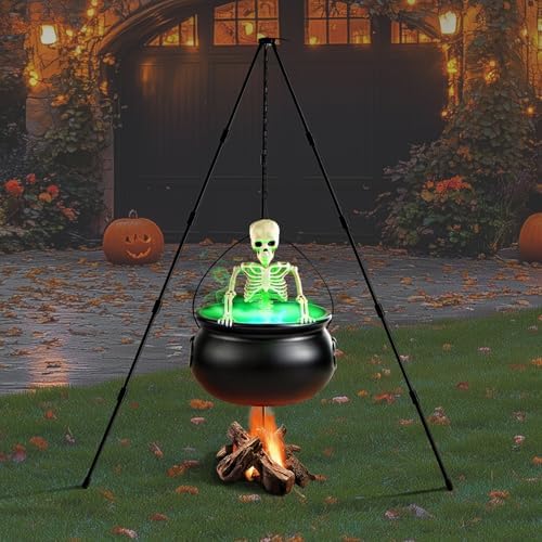Halloween Decorations Outdoor Witch Cauldron Tripod with Fog Maker & Skull - Image 2