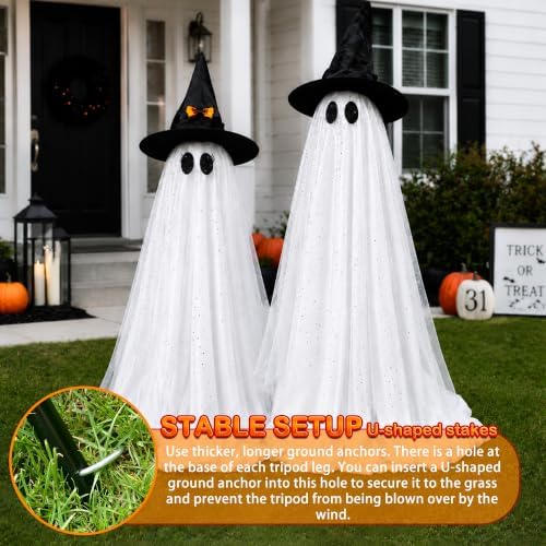 2Packs Halloween Decorations Outdoor,Halloweens Party Decoration Indoor,59in Spooky Ghost with Remote Control String Lights,Halloween-Ghost Lights for Porches Yards Gardens Lawn - Image 6