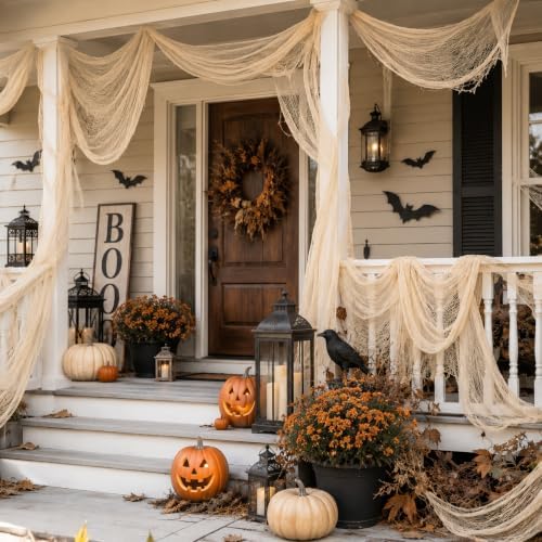 5 Pcs Beige Halloween Gauze Creepy Cloth Fabric Tapestry Decor Decorations - Image 4