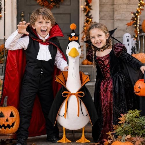 Halloween Porch Goose Outfit Vampire Cape Pumpkin‑Skull Party Hat, Orange - Image 3