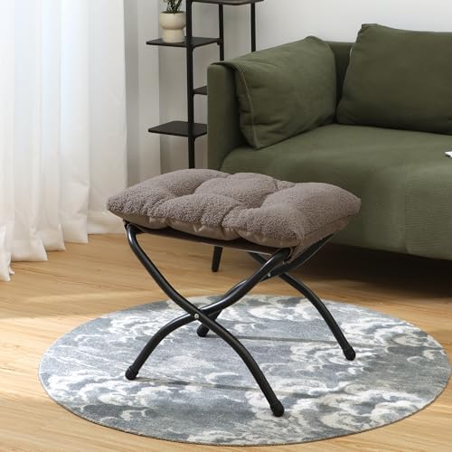 15"(H) Folding Ottoman, Foldable Footrest Stool, Portable Small Foot Stool for Couch, Collapsible Foot Rest Ottoman for Sofa, Padded Ottomans for Home, Living Room, Bedroom, Light Brown - Image 4