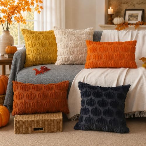 DFXSZ Fall Pillow Covers 16x16 2Pcs Beige Pumpkin Fall Decorations for Home - Image 5