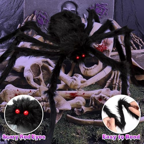 OCATO 200" Halloween Decorations Spider Web Lights Outdoor +59" Fake Spider - Image 2