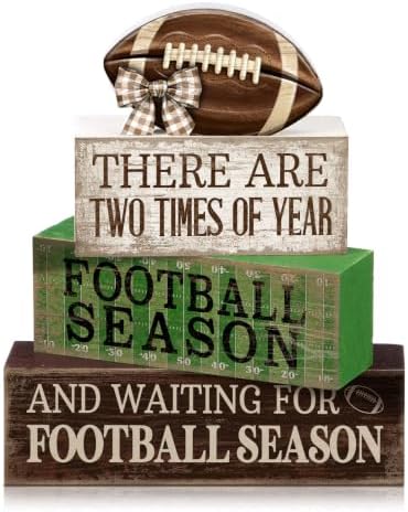 Lineshading 4 Pcs Football Tiered Tray Decor Wood Blocks Stackable Table by Lineshading