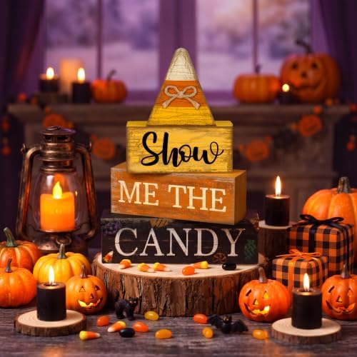 Lineshading 4 Pcs Halloween Table Decoration Candy Corn Wooden Stacked Sign - Image 2