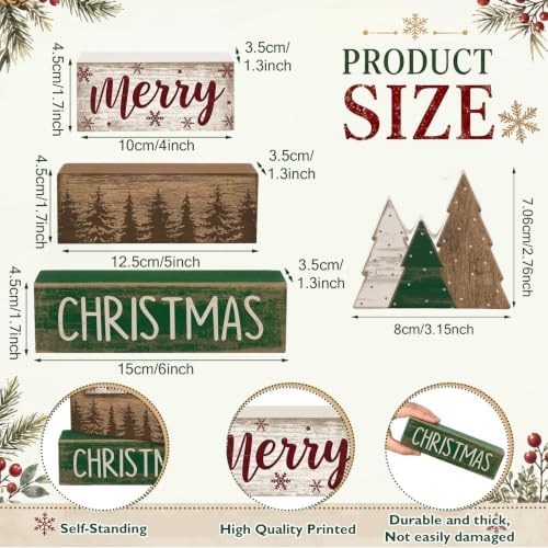 Lineshading 4 Pcs Christmas Table Decor Retro Christmas Tree Centerpiece with Buffalo Plaid Pattern Winter Tiered Tray Decor Rustic Wooden Pine Tree Xmas Decoration for Home Shelf Party Kitchen - Image 3