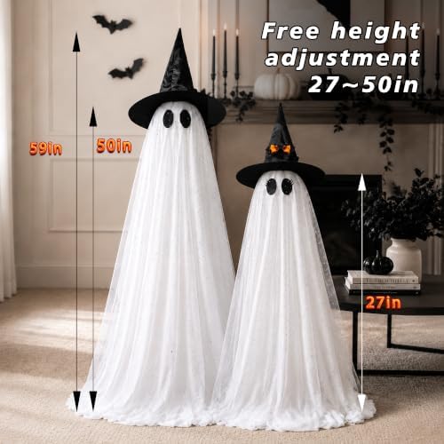 2Packs Halloween Decorations Outdoor,Halloweens Party Decoration Indoor,59in Spooky Ghost with Remote Control String Lights,Halloween-Ghost Lights for Porches Yards Gardens Lawn - Image 5