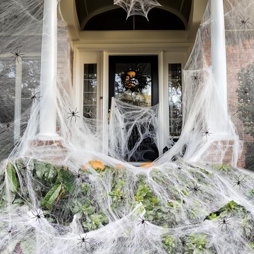 1000 sqft Spider Webs Halloween Decorations with 30 Fake Spiders - Image 2