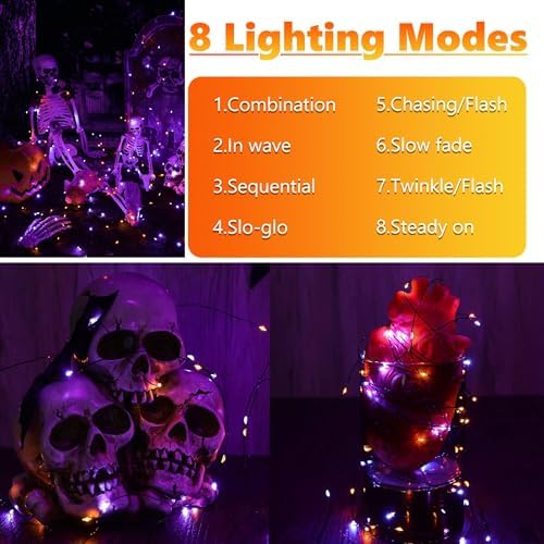 Joomer Orange Purple Halloween Solar String Lights,2 Pack Total 80FT 240LED - Image 4