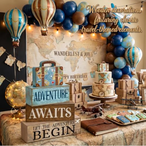 Lineshading 4 Pcs Travel Party Decoration Vintage Wood Suitcase Table Decor - Image 3