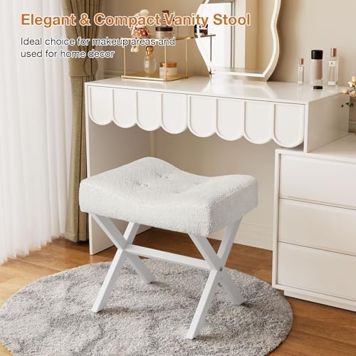Memobarco 18-Inch Large Vanity Stool Chair, White Makeup Stool - Image 5