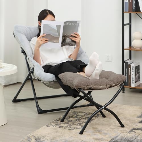 15"(H) Folding Ottoman, Foldable Footrest Stool, Portable Small Foot Stool for Couch, Collapsible Foot Rest Ottoman for Sofa, Padded Ottomans for Home, Living Room, Bedroom, Light Brown - Image 2