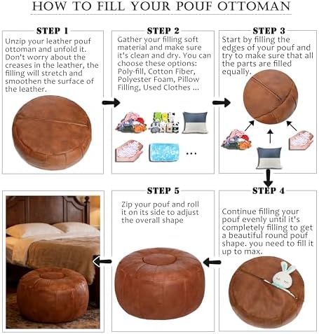 Thgonwid Unstuffed Moroccan Ottoman Pouf Cover, Ottoman Footstool Storage Solution, Bean Bag Chair, Foot Rest, Brown - Image 4
