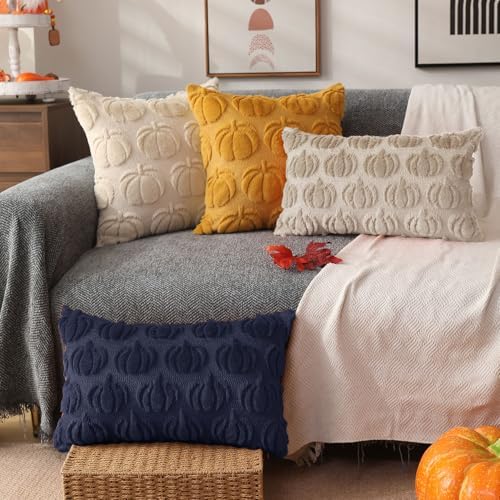 DFXSZ Fall Pillow Covers 12x20 2Pcs Navy Blue Pumpkin Fall Decorations - Image 4