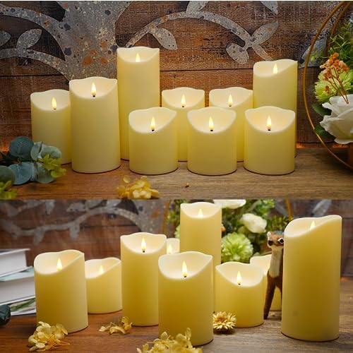 Nimiko Flameless Candles with Remote, Battery Operated Flickering Flameless Candles, LED Candles with Timer 2/4/6/8H, with Realistic LED Candles Set of 9 (D3 x H 3" 4" 5" 6" 7") (Ivory) - Image 3