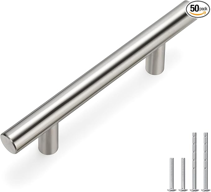 homdiy | 50 Pack 3in Hole Centers | Cabinet Handles Nickel Drawer Pulls Stainless Steel, Bar Handle Pull with Brushed Nickel Finish | Kitchen Cabinet Hardware/Dresser Drawers 201SN