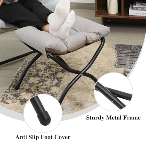 15"(H) Folding Ottoman, Foldable Footrest Stool, Portable Small Foot Stool for Couch, Collapsible Foot Rest Ottoman for Sofa, Accent Padded Ottomans for Home, Living Room, Light Grey - Image 6