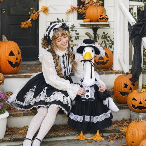 Halloween Porch Goose Outfit Gothic Lolita Lace Doll Dress with Bonnet Hat - Image 3