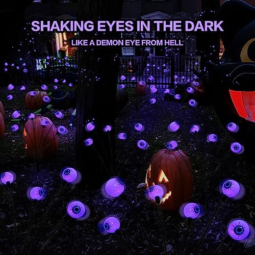 2PACK Scary Eyeballs Solar Garden Light Halloween Decorations Outdoor,Swaying Firefly with 12LED Purple Spooky Eyes Lights-Waterproof Ornaments Solar Halloween Lights for Lawn, Patio, Party Decor - Image 3