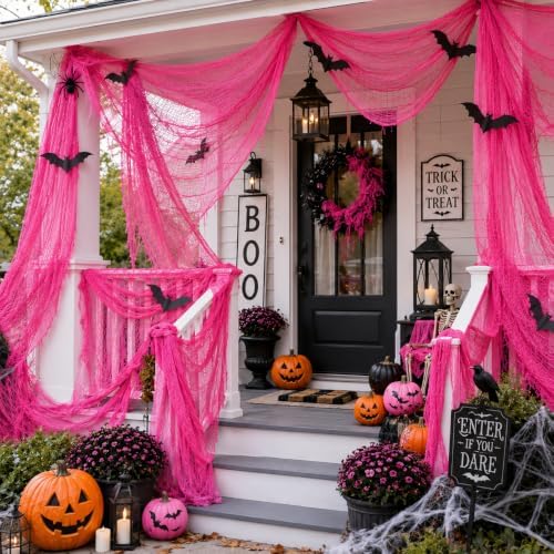 Set of 5 Pink Halloween Gauze Creepy Cloth Fabric Tapestry Decor Decoration - Image 3