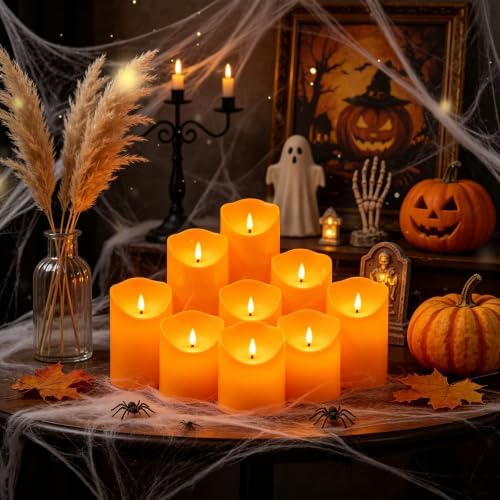 Nimiko Flameless Candles with Remote, Battery Operated Flickering Flameless Candles, LED Candles with Timer 2/4/6/8H, with Realistic LED Candles Set of 9 (D3 x H 3" 4" 5" 6" 7") (Orange) - Image 4