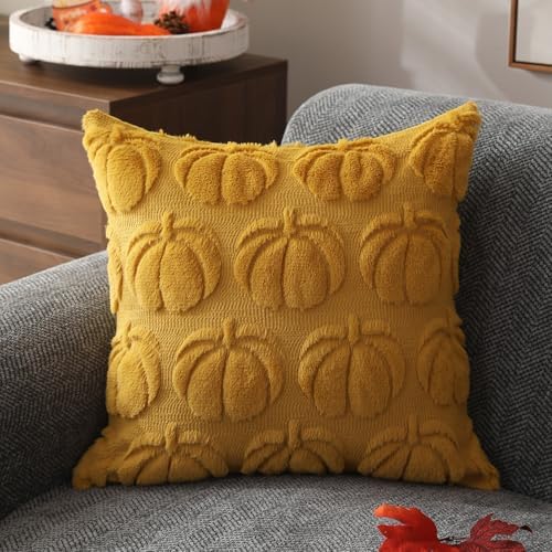 DFXSZ Fall Pillow Covers 16x16 2Pcs Yellow Pumpkin Fall Decoration for Home - Image 3