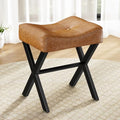 Memobarco 18-Inch Leather Vanity Stool Chair, Brown Saddle Vanity Stool by MEMOBARCO