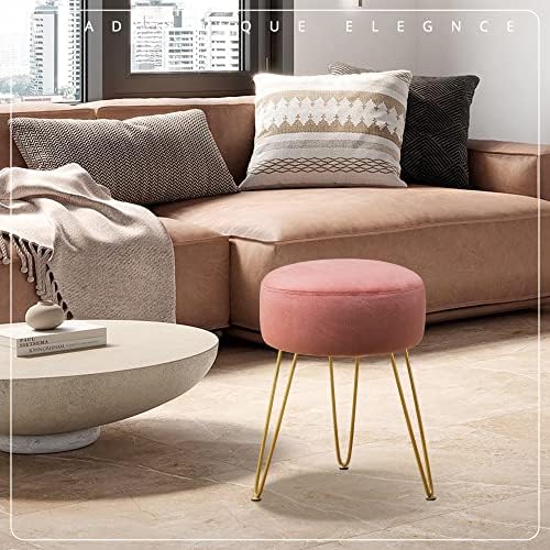 LUE BONA Vanity Stool, Pink Vanity Stools for Makeup Room, Round Ottoman Foot Stool, Velvet Footrest Vanity Chair for Bathroom Vanity, Bedroom, Living Room, Entryway, Offices, 300lbs - Image 2